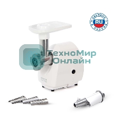 Мясорубка электрическая Аксион М25.04 белый, 1500 Вт, 1.7 кг/мин, защита от перегрузки, насадки - 2