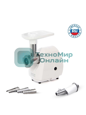 Мясорубка электрическая Аксион М25.04 белый, 1500 Вт, 1.7 кг/мин, защита от перегрузки, насадки - 2