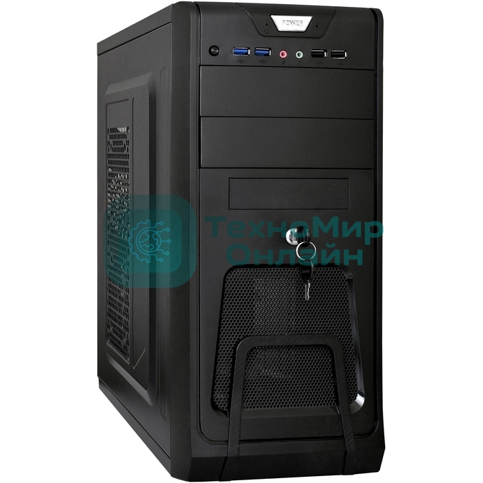 Компьютерный корпус Miditower ExeGate CP-603UB-UNS350 (ATX, БП UNS350 с вент. 12см, 2хUSB, аудио, черный)
