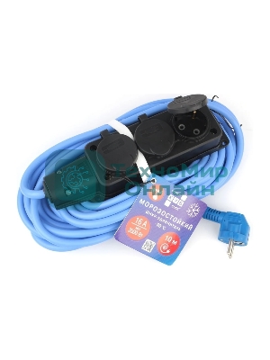 Удлинитель морозостойкий Gembird PC-3GF-R-10(IP) черный/синий, 10 м, 3 розетки, 3500 Вт