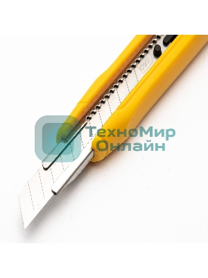 Технический нож Deli DL009B 9 мм SK4, лезвие 13 секций, ударопрочный корпус. Кнопка автоматической блокировки.