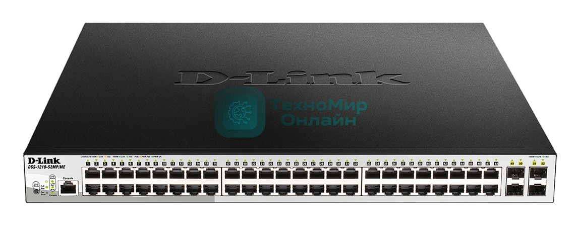 Коммутатор D-Link DGS-1210-52MP/ME/B2A, 48×1 Гбит/с + 4×1 Гбит/с SFP, управляемый