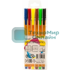 Набор ручек капиллярных Silwerhof, ассорти чернила, индивидуальный пакет с европодвесом (6шт) игловидный пишущий наконечник, линия 0.4мм, треугольная