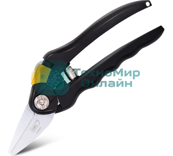 Секатор Deli DL580101 Размер 200 мм. Макс диаметр резки 10 мм. Сталь 55С. Термообработанная поверхность. Полипропиленновая нескользящая ручка.