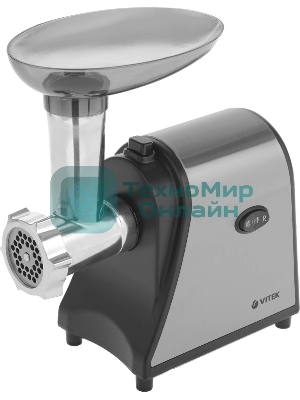 Мясорубка электрическая Vitek VT-3636 серебристый, 1700 Вт, 1.7 кг/мин, реверс, насадки - 4