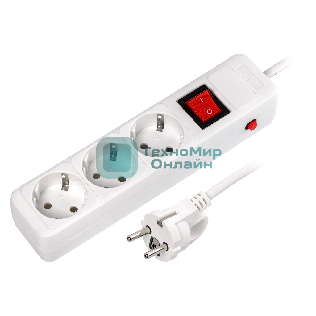 Сетевой фильтр 16А, 3500 Вт, 3 гнезда, без з/ш, с з/к, ПВС 3x1.0, 1,8 м, белый (SBSP-3-18-W)