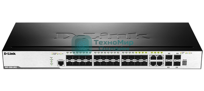 Коммутатор D-Link DGS-3000-28SC/A1A, 20×1 Гбит/с SFP + 4×1 Гбит/с Combo + 4×10 Гбит/с SFP+, управляемый