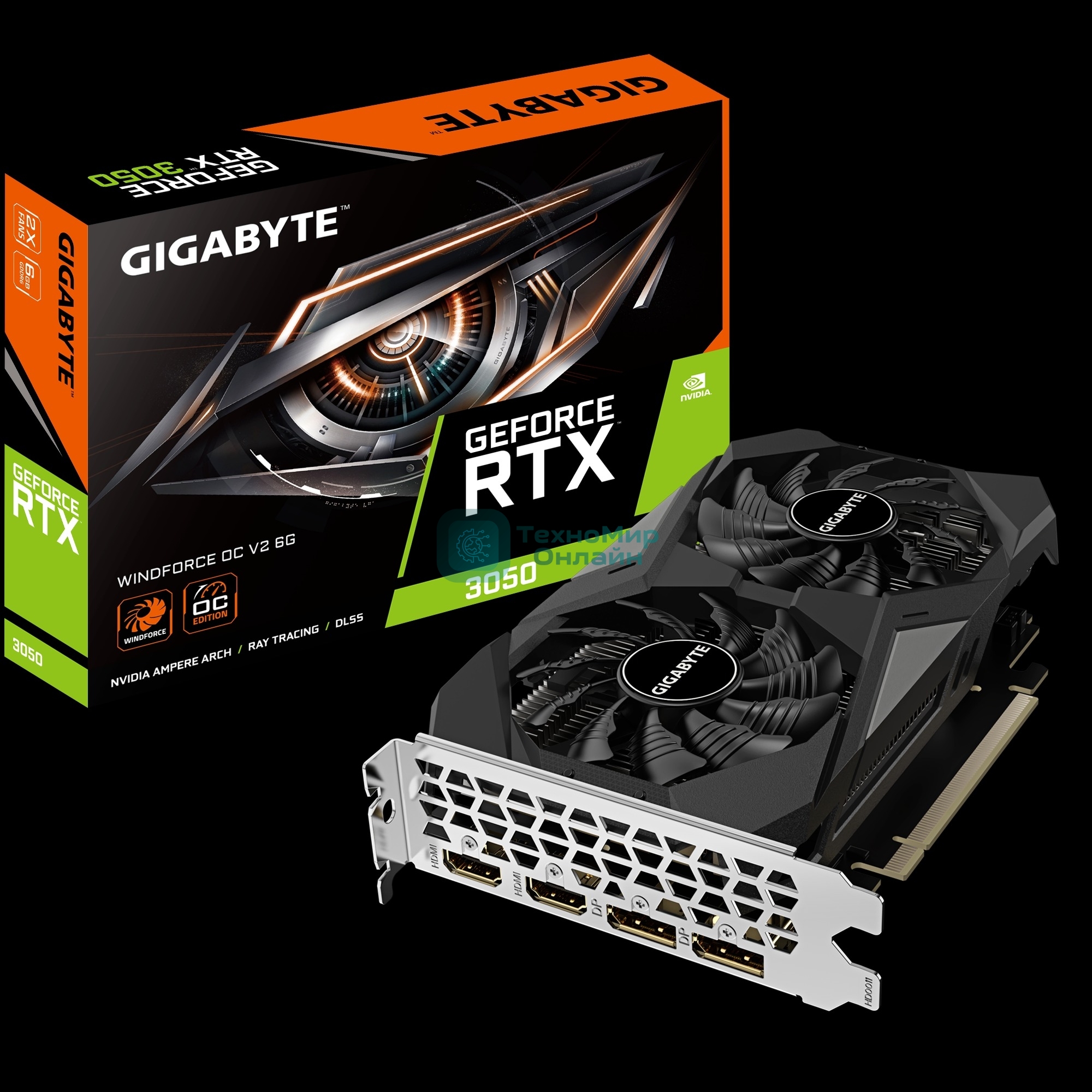 Видеокарта Gigabyte GV-N3050WF2OCV2-6GD PCI-E 4.0 96bit GDDR6 1470/14000 HDMIx2 DPx2 HDCP Ret