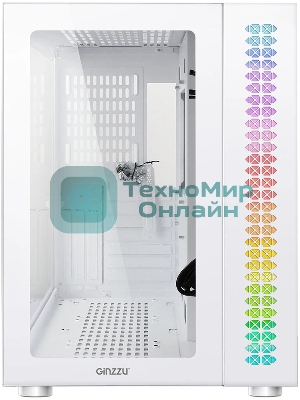Компьютерный корпус Ginzzu V560 RGb подсветка, закаленное стекло 1хUSB 3.0,1хUSB 2.0, AU белый ATX
