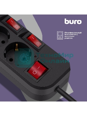 Сетевой фильтр Buro 500SH-1.8-SW-B 1.8 м, 5 розеток, черный, коробка