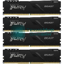 Оперативная память Kingston Fury Beast, DDR4, 64GB (4x16GB), 3200MHz, CL16, DIMM, с радиатором, черный
