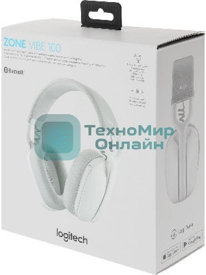 Гарнитура Logitech ZONE Vibe 100 белый, беспроводная, Bluetooth, до 20 ч