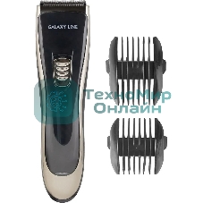 Набор для стрижки Galaxy Line GL 4165, черный, 3 Вт, время непрерывной работы до 1,5 ч, время зарядки около 2 часов, аккум. Li-Ion 3,7 В, емкость аккум. 600 мА*ч, лезвия из нержав. стали, ширина лезвия 40 мм, 2 насадки-расчески (3 и 6 мм, 9 и 12 мм), USB зарядка