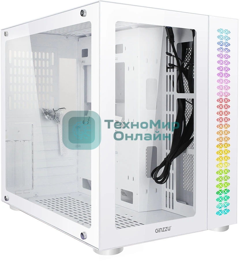 Компьютерный корпус Ginzzu V560 RGb подсветка, закаленное стекло 1хUSB 3.0,1хUSB 2.0, AU белый ATX