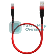Кабель Maxvi MC-05M red USB-A - microUSB, 2A ток макс. нагрузки 2А, макс. напряжение 5V; стандарт USB 2.0; длина 1м, оплетка TPU, металлические корпуса разъемов, цвет красный