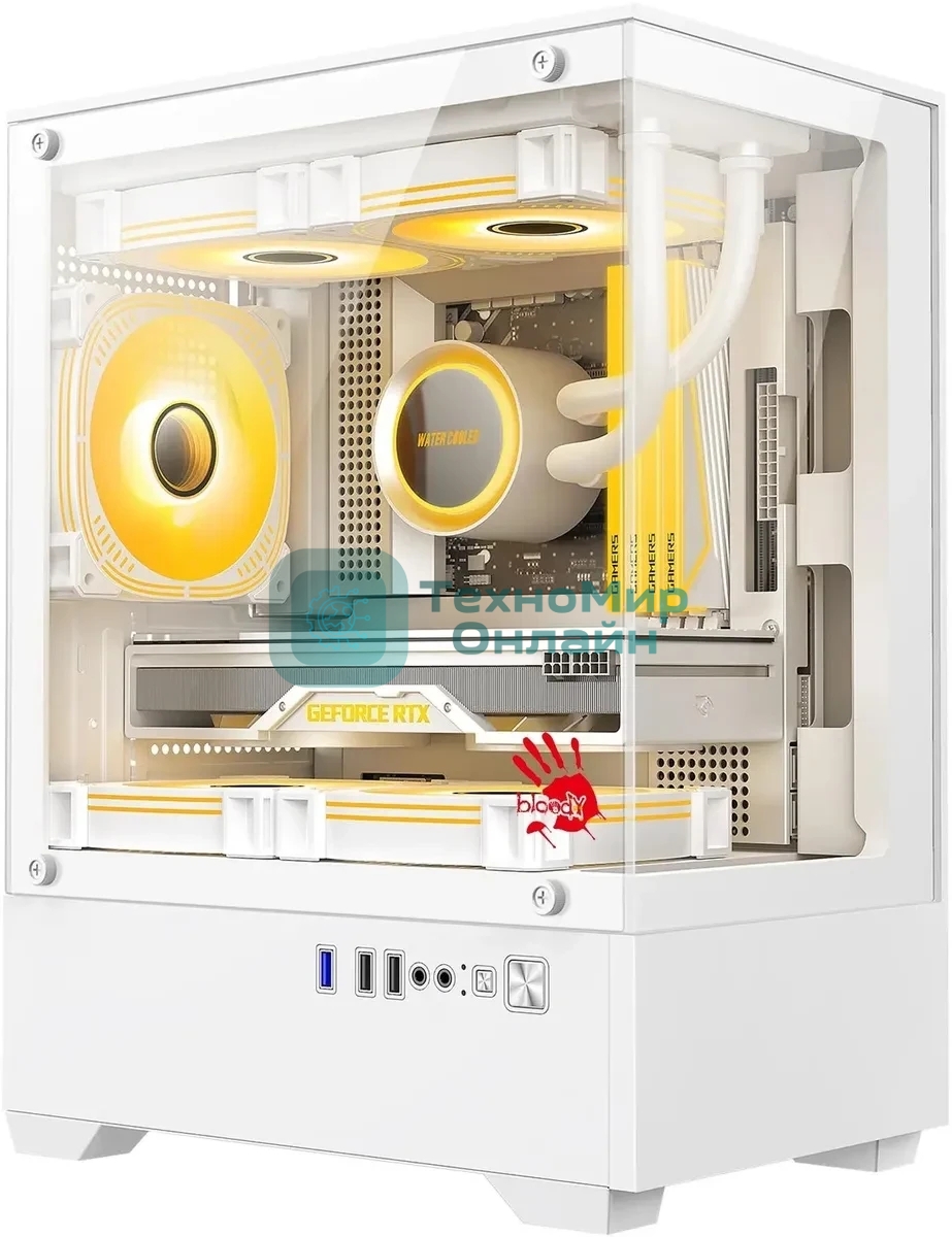 Компьютерный корпус Bloody CC-125 белый без БП mATX 5x120мм 2xUSB2.0 1xUSB3.0 audio bott PSU
