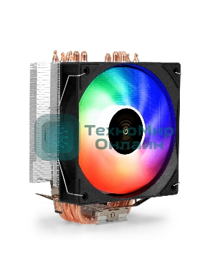 Кулер ExeGate Wizard EXX600-PWM.ARGb (Al+Cu, 6 тепл.трубки, LGA775/1150/1151/1155/1156/1200/1700/1851/AM2/AM2+/AM3/AM3+/AM4/AM5/FM1/FM2/754/939/940, TDP 180W, Fan 120мм PWM, 800-2400RPM, Hydro bearing, 4pin + 5V 3pin ARGb, 11-24db, 540г, ARGb подсветка, с термопастой, на защелках, Color Box)