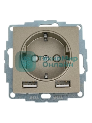 Розетка SE AtlasDesign Шампань SO + USB A+A, 5В/2,4А, 2х5В/1,2А, механизм