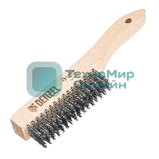 Щетка зачистная Denzel 5-и рядная, прямая проволока из нержавеющей стали с деревянной ручкой, EFP