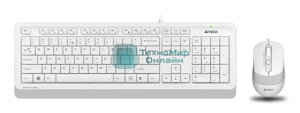 Комплект клавиатура+мышь A4Tech FStyler F1010 проводной, USB, 1600 DPI, белый/серый