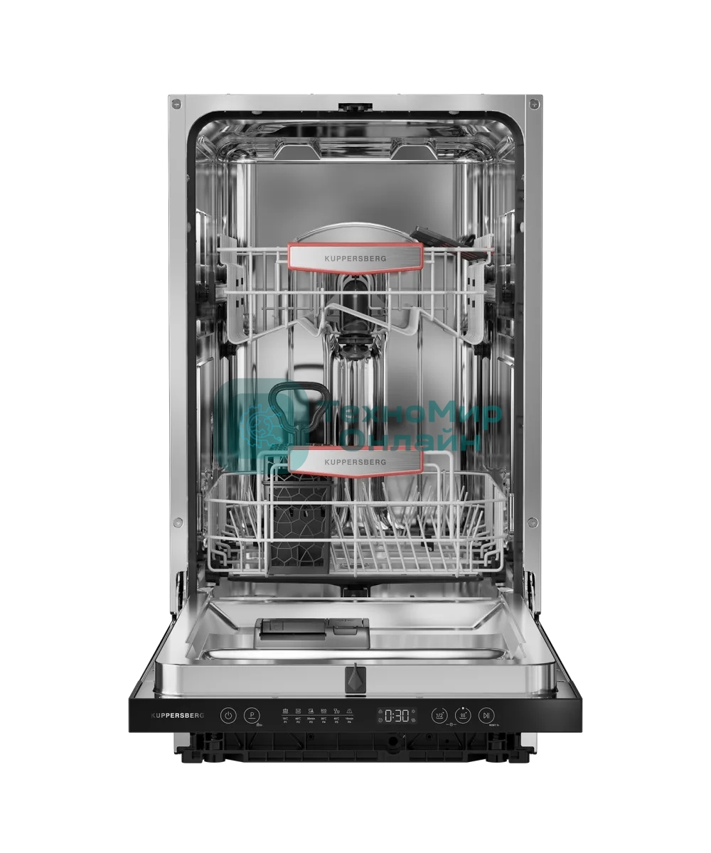 Встраиваемая посудомоечная машина Kuppersberg GHS 4520, High-Tech, 45 см, 10 комплектов, 6 программ, 3 корзины, конденсационная сушка, полная защита от протечек, индикатор отсутствия соли и ополаскивателя, отображение времени мытья, сенсорное управление, самодиагностика неисправностей, защита от детей, уровень шума 49 дб, энергоэффективность А