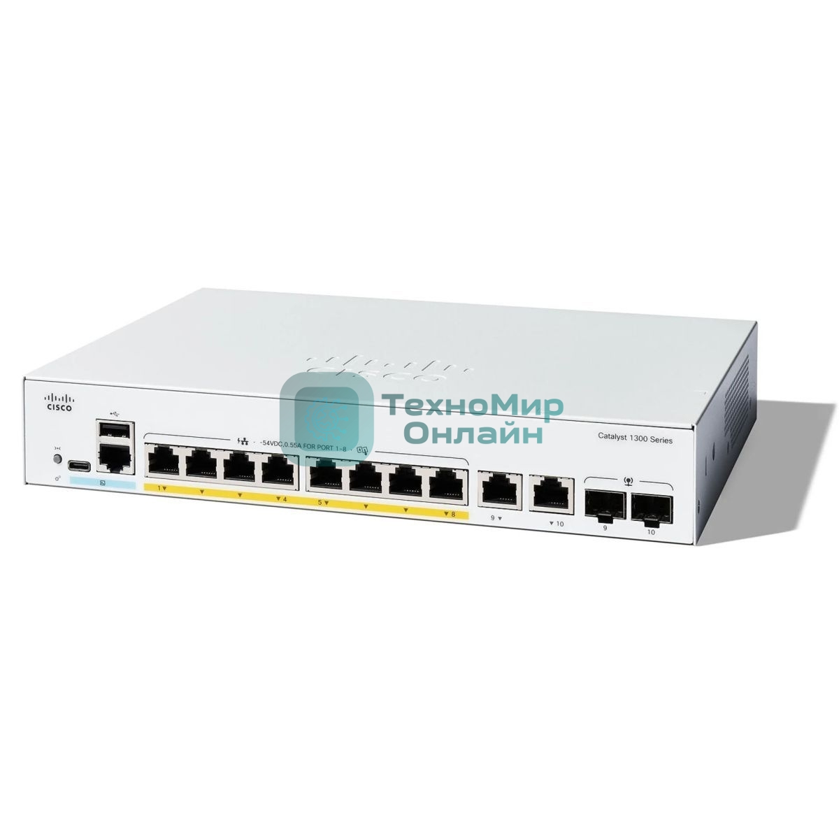 Коммутатор Cisco Catalyst C1300-8P-E-2G, 8×1 Гбит/с, 2×1 Гбит/с SFP
