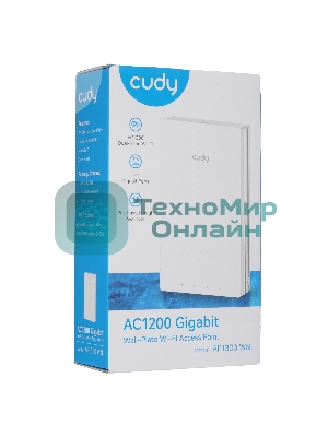 Точка доступа Wi-Fi Cudy AC1200 Gigabit Wall-Plate Access Point AC1200 Dual Band Gigabit Wall Plate Access Point, MT7621DAN+MT7613B+MT7603E, 867Mbps at 5GHz + 300Mbps at 2.4GHz, 1 x Gigabit PoE-IN Port, 802.3af/at, 4 x Gigabit RJ45 ports, LAN1 support PoE Out, Cudy Mesh Support