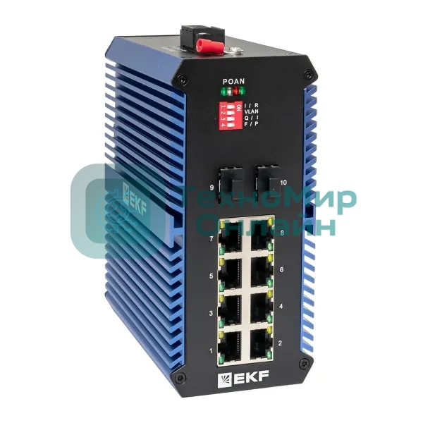 Коммутатор EKF TSX-U-2GX/SFP-8GTP, 8×1 Гбит/с PoE + 2×1 Гбит/с SFP, неуправляемый