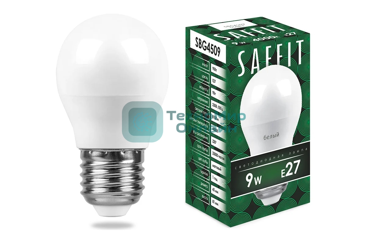 Лампа светодиодная SAFFIT SBG4509 (55083) 9Вт Е27 белый матовый шар