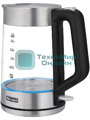 Чайник электрический Rondell RDE-1008 1.7 л, 2200 Вт, прозрачный корпус: стекло