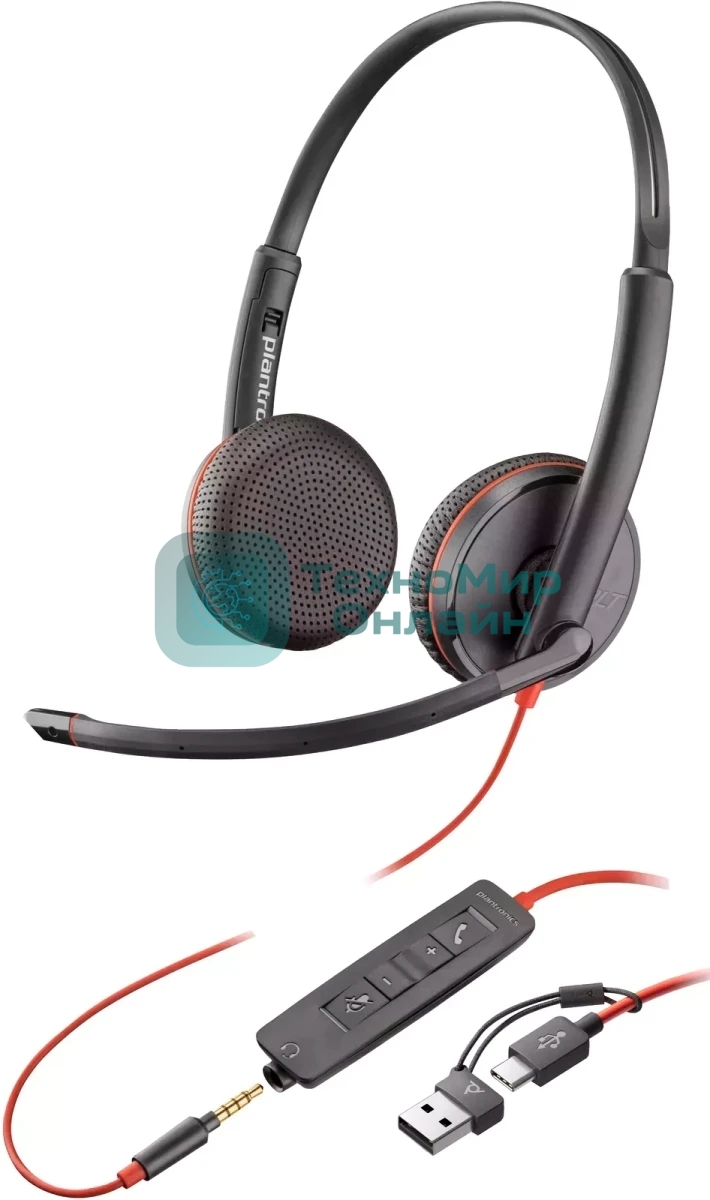 Гарнитура Plantronics Poly Blackwire 3225 чёрный, проводная, USB