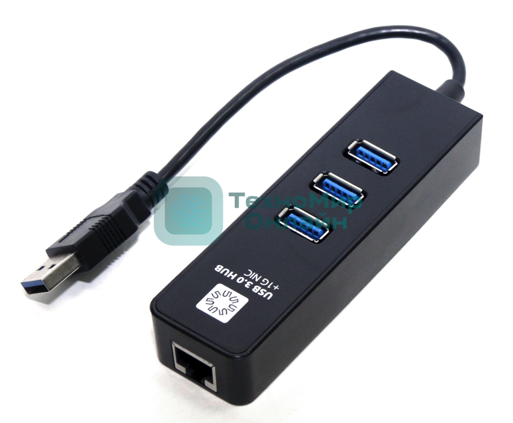 Адаптеры USB Ethernet 5bites Сетевой адаптер 5bites UA3-45-04BK 3хUSB3.0/RJ45 10/100/1000 Мбит/с