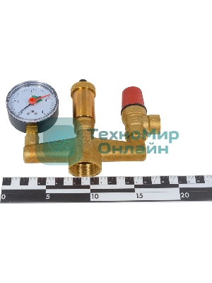 Группа безопасности котла 1' с манометром предохранительным клапаном и автоматическим воздухоотводчиком