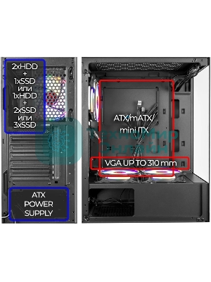 Компьютерный корпус Ginzzu CL305 FAN 3*12LC4 FRGb