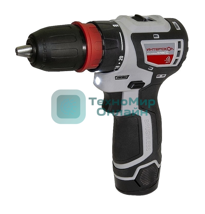 Дрель-шуруповерт ИНТЕРСКОЛ ДА-10/12В 36, 12 В, 2 Ач, 36 Нм, бесщеточный