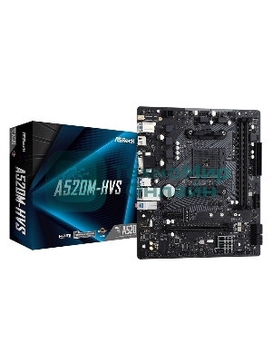 Материнская плата ASRock A520M-HVS, AM4, AMD A520, 2xDDR4, 4xSATA, 1xM.2, 1xPCIe 3.0 x16, 1xPCIe 3.0 x1, 1xHDMI, 1xVGA, 1x 1Gb LAN, 3x3.5 мм, 7.1, mATX