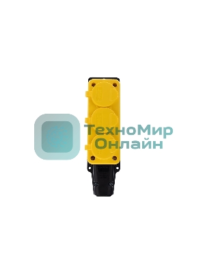 Розетка штепсельная Rexant трехместная, влагозащищенная, с/з, 16 А, IP54, каучук, желтый