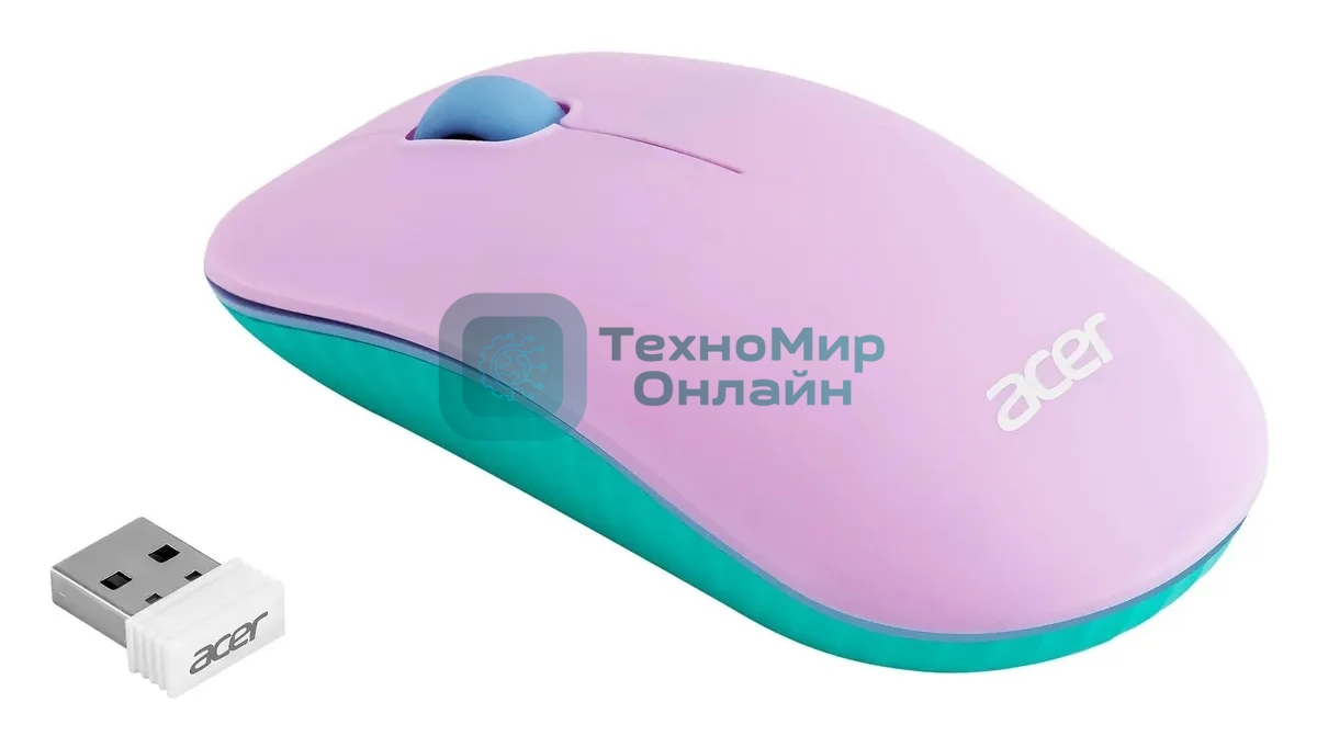 Мышь беспроводная Acer OMR200 фиолетовый, 1200 dpi, радиоканал, USB, кнопки - 3