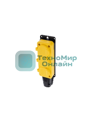 Розетка штепсельная Rexant трехместная, влагозащищенная, с/з, 16 А, IP54, каучук, желтый