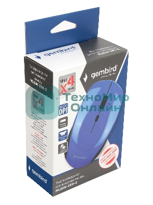 Мышь беспроводная Gembird MUSW-250-2 синий, 1600 dpi, радиоканал, USB, кнопки - 4