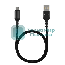 Кабель Maxvi MC-10M black, USB-A - microUSB, 2A ток макс. нагрузки 2А, макс. напряжение 5V; стандарт USB 2.0; длина 1м, нейлоновая оплетка, металлические корпуса разъемов, цвет черный