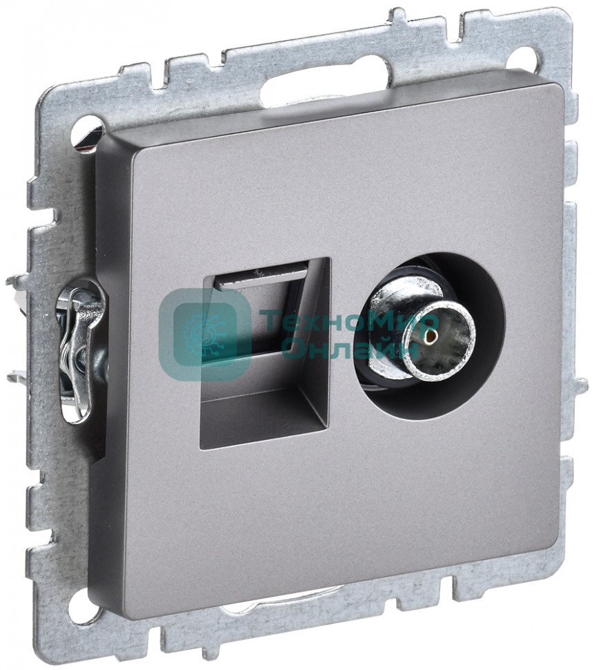 Розетка телевизионная двойная TV+RJ45 IEK BRITE РТВ/РК12-БрС кат.5E сталь