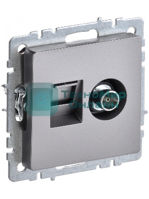 Розетка телевизионная двойная TV+RJ45 IEK BRITE РТВ/РК12-БрС кат.5E сталь
