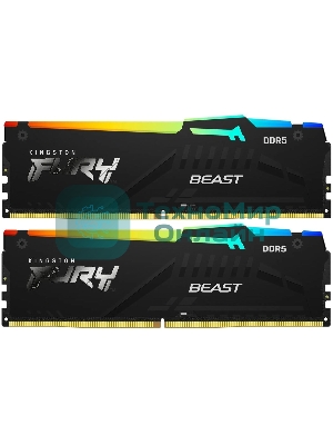 Оперативная память Kingston Fury Beast RGb, DDR5, 32Gb (2x16 Gb), 6000 MHz, CL30, радиатор, RGb, черный