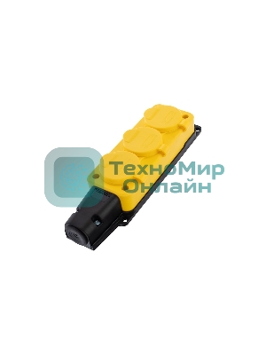 Розетка штепсельная Rexant трехместная, влагозащищенная, с/з, 16 А, IP54, каучук, желтый