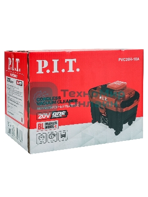 Строительный пылесос P.I.T. PVC20H-10A SOLO красный, питание от аккумулятора, 200 Вт, уборка сухая/влажная/выдув, пылесборник 10 л