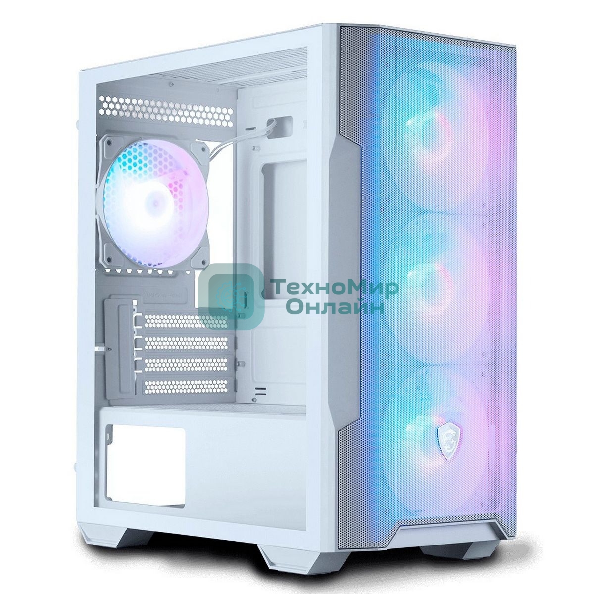 Компьютерный корпус MSI MAG FORGE M100R WHITE Mini-Tower, MATX, 1xUSB 3.0, 2xUSB 2.0, 4x120мм ARGb Fan, ARGb Control Board, Tempered Glass Window, Brown Box (932220)