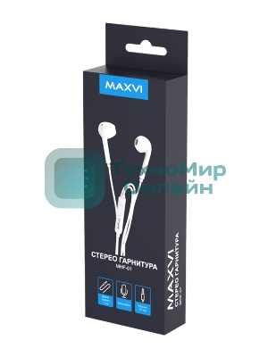 Проводные наушники Maxvi MHF-01 белый, вкладыши, проводной (Jack 3.5 мм), встроенный микрофон