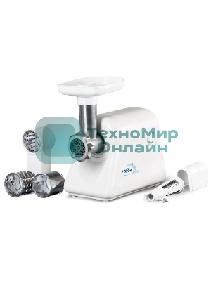 Мясорубка электрическая Ротор Люкс ЭМШ 35/300-3 белый, 1500 Вт, 0.6 кг/мин, реверс, насадки - 4