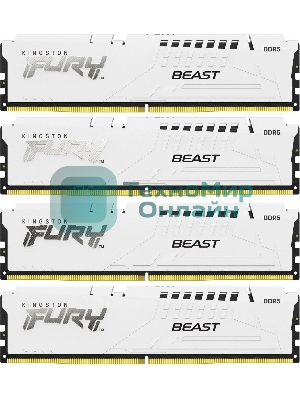 Оперативная память Kingston Fury Beast, DDR5, 128Gb (4x32GB), 5200MHz, CL40, DIMM, радиатор, белый